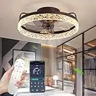 YAETIMIN 40W Ceiling Fan with Light Modern Ceiling Fan with Remote Control APP, Dimmable 3000-6500K 6-Wind Speeds Ceiling Fan Lamp for Bedroom Living Room (Ø50cm Coffee Gold)