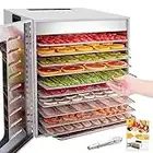 Kwasyo 10 Bandejas Deshidratador Alimentos Recetas gratis Temperatura Ajustable 30~90℃, Acero Inoxidable Completo, Temporizador de 24 horas, 10 Pisos Deshidratadora de Frutas, bpa free,1000W