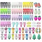 Funtopia Hair Clips for Girls,100 Pcs No Slip Metal Snap, Barrettes for Kids Teens Women, Cute Candy Color Cartoon Design Hair Pins (Animals Fruits Crowns Stars)