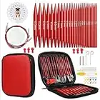 LOOEN 37pcs Aluminum Circular Knitting Needles Set with Ergonomic Handles,13 Size Interchangeable Crochet Needles with Storage Case for Small Project (Style 1)