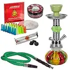 Chicha Kit Complet Narguile Ensemble Pack Charbon Kit Embouts Deux Tuyaux Bol en Verre Feuilles Aluminium Goût Shiazo Narguilé Royal (Jamaïque 1) DON PABLO SHISHA WORLD