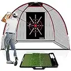 CHAMPKEY Premium 10' x 7' Golf Hitting Net with Golf Hitting Mat | 5 Ply-Knotless Netting with Impact Target Golf Practice Net Ideal for Indoor and Outdoor Training New