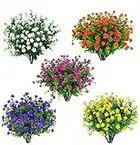 Amajoy 15 Bundles Outdoors Artificial Flowers Faux Plastic Greenery UV Resistant Shrubs Plants for Indoor Vase Outside Hanging Plants Pot Garden Porch Décor Wedding Farmhouse Decoration