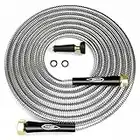 TITAN 100FT Metal Garden Hose - Flexible Water Hose with Solid 3/4" Brass Connectors 360 Degree Brass Jet Sprayer Nozzle - Lightweight Kink Free Strong and Durable Heavy Duty 304 Stainless Steel