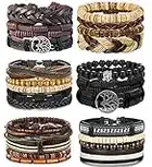 Besteel 24PCS Braided Leather Bracelets for Men Women Punk Goth Vintage Bracelet Adjustable Life of Tree Bracelet Rope Wrap Set