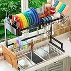 ADBIU 【Fit Sink 24"- 35.5" L Over The Sink Dish Drying Rack (Expandable Height and Length) Snap-On Design 2 Tier Large Dish Rack Stainless Steel Kitchen Count Organization and Storage