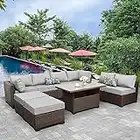 Lviden 9 Pieces Wicker Patio Furniture Set Outdoor PE Rattan Sectional Conversation Sofa Set with Grey Cushions and Storage Table