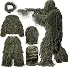 MOPHOTO 5 in 1 Ghillie Suit, 3D Camouflage Hunting Apparel Including Jacket, Pants, Hood, Carry Bag Suitable for Unisex Adults (S/M/L/XL/XXL)