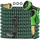 COSCOV 50ft Expandable Garden Hose with 10 Functions Nozzle and 3-Layers Latex Water Hose Leakproof Retractable Garden hose with Solid Fittings (Green)