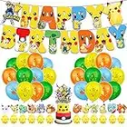 39Pcs Pika_chu Party Decorations, Poke_mon Party Supplies Set with Happy Birthday Banner, Cake Topper, Cupcake Topper, Balloons for Girls Boys Pik_achu Theme Party Decoration