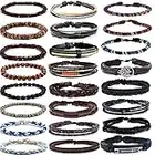 SONNYX 24 PCS Braided Leather Bracelet for Men Women Cool Woven Wrist Cuff Bracelets Hemp Cords Wooden Beads Ethnic Tribal Handmade Wrap Adjustable Wristband Bracelets