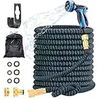 Tuyau d'arrosage Flexible 30M, Ensemble de Tuyau d'eau Extensible avec Raccord Laiton 1/2'' 3/4'', 10 modes de Pistolet pour Jardinage, Arrosage Nettoyage, Laver la Voiture, Baigner Animal, Bleu Noir