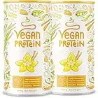 Proteína Vegana - Sabor VAINILLA - Proteína Vegetal de Guisantes, Soja, Arroz y semillas de lino, amaranto, girasol y calabazas germinadas - Vegan protein endulzado con Esteviol - 1200 gr (600gr x 2)