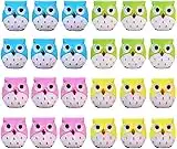 LATERN 24Pcs Mini Owl Pencil Sharpener, 4 Colors Novelty Two Holes Pencil Sharpener with Container for Kids Student Birthday Favours Party Bag Filler (4.5 x 4.3cm)