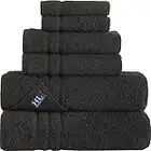 Hammam Linen Black 6 Pack Bath Towels Sets Linen for Bathroom Original Turkish Cotton Soft, Absorbent and Premium 2 Bath, 2 Hand, 2 Washcloths
