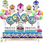 Empire Party Supply 56 Pcs Baby Shark Birthday Decorations for Kids, Baby Shark Themed Party Set Shark Family Balloons Tablecloth Cake Toppers For 1st 2nd 3rd Birthday Party, Baby Shower Party Set