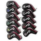 Artesano Golf 11pcs/set (diestros, a, S, P, L, x) (piel sintética), color negro con borde rojo para cabeza de hierro de golf, color para Titleist Callaway Ping con cremallera