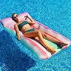 Parentswell Pool Floats Lounge - 72" x 36" Oversized Inflatable Contour Pool Float Lounge, Fabric-Covered Pool Floaties for Adults ( Large, Stripe)