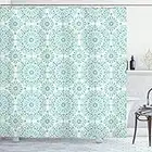 ABAKUHAUS Oriental Cortina de Baño, remolinos orientales, Material Resistente al Agua Durable Estampa Digital, 175 x 180 cm, Aqua y Blanco