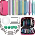 24 Pieces Aluminum Interchangeable Circular Knitting Needle Set with 1 Storage Case, 13 Size Interchangeable Crochet Needles for Knitting