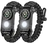 A2S LEDway Paracord Bracelet Tactical Survival Gear Kit 6-IN-1- 70% Larger Compass LED SOS Emergency Function Flashlight & Whistle (Black / Black)