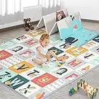 MEM Baby Play Mat 71" x 59", Foldable Baby Play Mats for Floor, Reversible Waterproof Foam Playmat for Babies and Toddlers, Large Non-Slip Baby Crawling Mat with Travel Bag
