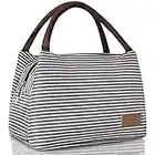 buringer Reusable Insulated Lunch Bag Cooler Tote Box Meal Prep for Men & Women Work Pinic or Travel (Black and White Stripe)