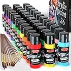 Acrylic Paint Set of 36 Colors 2fl oz 60ml Bottles with 12 Brushes,Non Toxic 36 Colors Acrylic Paint No Fading Rich Pigment for Kids Adults Artists Canvas Crafts Wood Painting