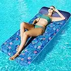 FindUWill Oversized Pool Floats - 72" X 37" Extra Large Fabric-Covered Pool Float Raft for Adults, Inflatable Pool Lounger with Headrest Ultra-Comfort Cooling Pool Floaties Mat (XL, Monstera Blue)