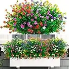 Jusvenmt 12 Bundles Artificial Flowers Outdoor Fake Flowers UV Resistant, Plastic Greenery Shrubs Plants Faux Flowers for Outside Indoor Garden Hanging Baskets Window Box Decoration (Multicolor)