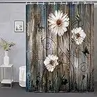 Miffrank Rustic Shower Curtain Set Grey Floral Fabric Bath Curtain 12 Hooks Butterfly Daisy American Country Farm Style 72×72 Inches