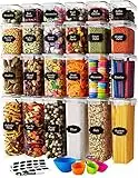 24 Pack Airtight Food Storage Containers For Kitchen Organization - Dry Food Plastic Canisters With Lids, Labels, Marker & Spoon Set For Kitchen Storage - Pantry Organizers For Cereal, Rice & Flour