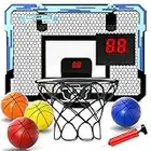 Canestro da interno per bambini 16,5" X 12,5" - Canestro pieghevole a punteggio automatico per porta con 4 palloni e accessori completi per il basket, giocattolo da basket come regalo per bambini