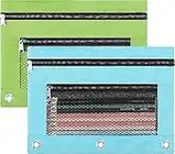 Pencil Pouch, 3 Ring Binder Pencil Bag with Large Capacity, Zipper Pulls Double Pockets Pencil Case with 3 Binder Hole and Mesh Window (Light Blue and Green)