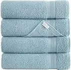 Blue Bath Towels 27" x 54" Quick-Dry High Absorbent 100% Turkish Cotton Towel for Bathroom, Guests, Pool, Gym, Camp, Travel, College Dorm, Shower (Blue, 4 Pack Bath Towel)