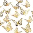 Crosize 72 Pcs Gold Butterfly Decorations, 3 Sizes 4 Styles, 3D Butterfly Wall Decor, Butterfly Party Decorations, Birthday Decorations, Butterflies for Crafts, Cake Decorating, Wall Stickers Room Decor for Baby Shower Girls Kids