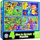 MasterPieces Puzzle Set - 4-Pack 100 Piece Jigsaw Puzzle for Kids - Glow in The Dark 4-Pack Blue - 8"x10"