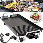 Electric Large Teppanyaki Table Grill, Non-Stick Griddle with 5 Adjustable Temperature, BBQ Hot Plate Barbecue for Include for Indoor Outdoor, 48 x 27 x 8 cm