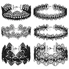 6 Stück Spitzen Choker Schwarz Gothic Halsband Tattoo Spitze Punk Halskette Damen Mädchen Halloween Accessoires