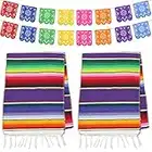 Dreamtop Camino de Mesa Mexicano de 14 x 84 Pulgadas, Manta de Serape Mexicana de algodón con Flecos Coloridos Corredores de Mesa con 8 Colores, 16 pancartas de Picado para Fiestas mexicanas, Bodas