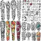 46 hojas de tatuajes temporales de brazo completo a prueba de agua extra grandes para hombres y mujeres, lirio rosa peonía flor mano pierna cuerpo 3D etiqueta engomada del tatuaje de larga duración