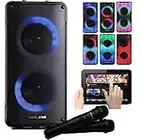 Vocal-Star Portable Karaoke Machine With Bluetooth, 2 Microphones, 100w Speaker, 6 Dazzling LED Full Speaker Lights Effects, Records Vocals, TWS, AUX, Rechargeable