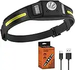 Boruit 270 Gradi Torcia Frontale LED, Torcia frontale con sensore intelligente, 650 Lumen torcia frontale ricaricabile, IPX4 impermeabile per corsa, jogging, pesca