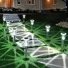 Eyrosa Solar Outdoor Lights, 10 Pack Waterproof Stainless Steel Solar Stake Lights for Pathway Garden Yard Path Walkway Driveway Lawn Decor - Cool White