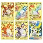 6 Stück Vmax Karten Deutsche Fassung, Metall vergoldete Karten, seltene Gold Regenbogen Drache Karte Arceus Charizard Vmax GX EX DX Sammlerstück Metall Gold Kartensammlung Spielset Geschenk