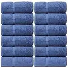 BC BARE COTTON Bare Cotton Luxury Hotel & Spa Towel Turkish Wash Cloths Dobby Border,Wedgewood, Set of 12