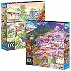 2-Pack of 1000-Piece Jigsaw Puzzles, Amalfi Coast & Japan Garden | Puzzles for Adults and Kids Ages 8+, Amazon Exclusive