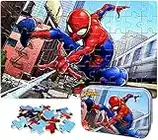 NEILDEN Disney Jigsaw Puzzles,Marvel Spiderman 60 Pieces Puzzles for Kids Ages 4-8,Learning Educational Puzzles for Children Girls and Boys,Packed in Tin Box,Puzzle Size:9.2"X5.9"