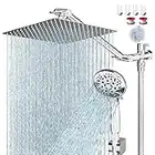 COSYLAND 10" Rainfall Stainless Steel Fixed Shower Head/Handheld Showerheads Combo 9 Settings with Extension Arm, Height/Angle Adjustable, High Pressure Anti-Leak with 79" Hose, Chrome