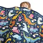 HAOWANER Minky Kids Weighted Blanket 7lbs 41 x 60 inches, Soft Kids and Toddler Comforter Great for Calming and Sleeping, Child Bed Size, Dinosaur-Blue